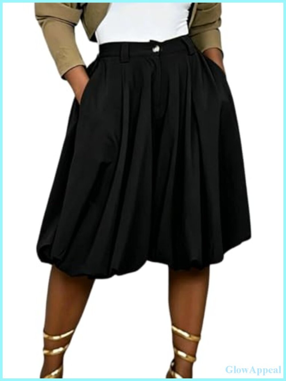 Pleated Capri Pants Wide Leg Bubble Hem High Waist